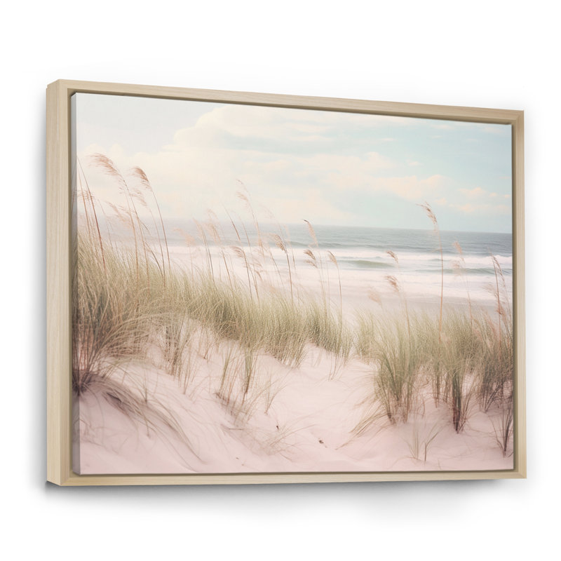 «Ocean Spring Bliss Tender Pastel Beach Grass» - art mural de plage côtière pour le salon, H 34 po x l 44 po