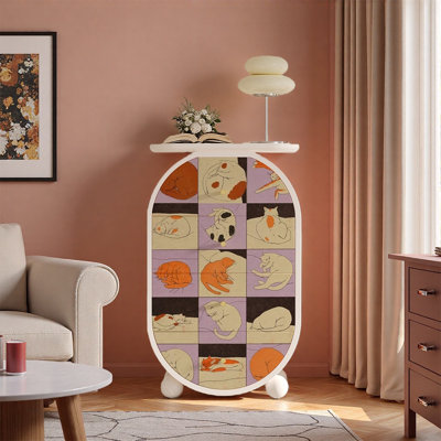 Oval Ash Wood Cat Puzzle Art Cabinet