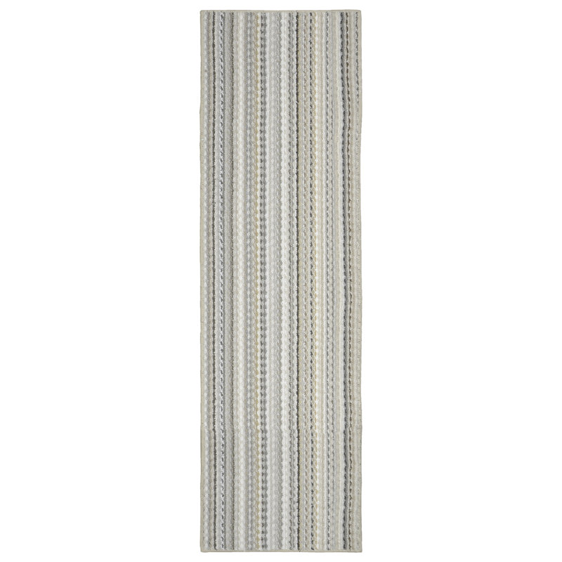 Tapis touffeté à rayures rectangulaire beige Kandace, Tapis de couloir 2 pi x 8 pi