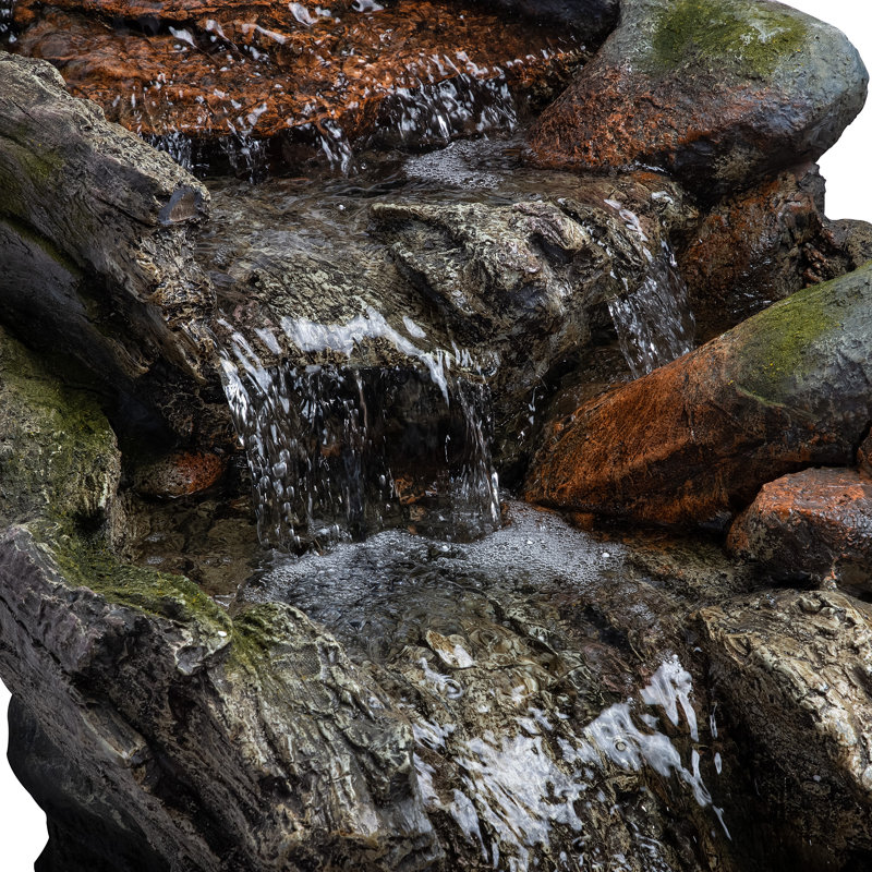 Rainforest 3-Tier Outdoor Cascading Water Fountain, 60" with LED Lights, Gray, 28" H x 60" W x 30" D