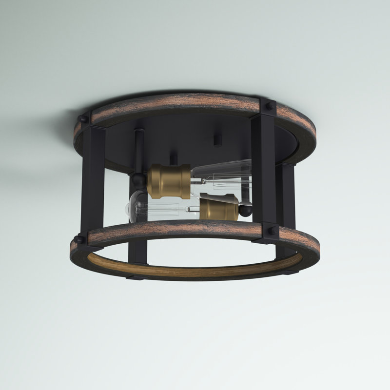 Plafonnier encastré cylindrique unique à 2 lumières de 12,75 po Charles, Acajou rustique