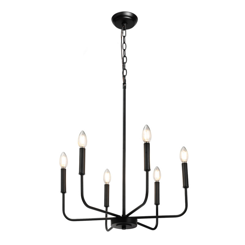 6-Light Dimmable Classic Chandelier, Matte Black