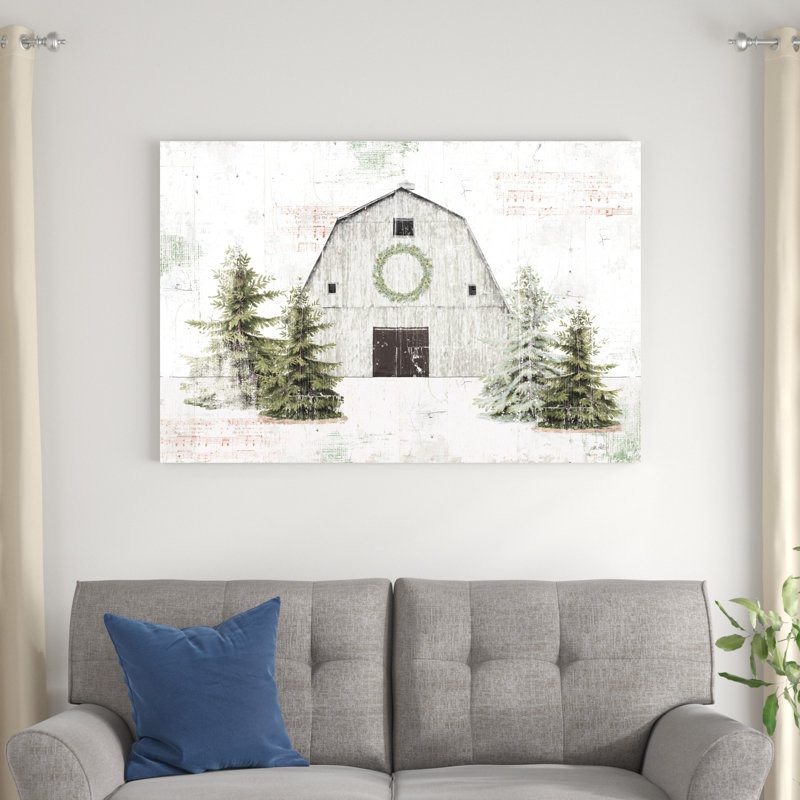 Wooded Holiday I Barn, H 32 po x l 48 po x P 1,25 po, Cadre flottant doré, Non