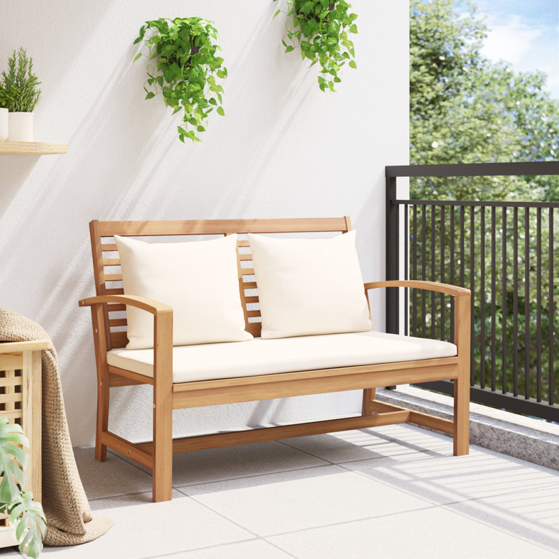 Banc en bois de teck massif vidaXL brun et crème 43,31 x 25,98 x 29,92, Blanc