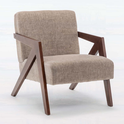 Mid Century Modern Accent Chair with Wood Frame, Upholstered Reading Armchair with Soft Linen Fabric, Perfect for Living Room and Bedroom, Easy to Assemble