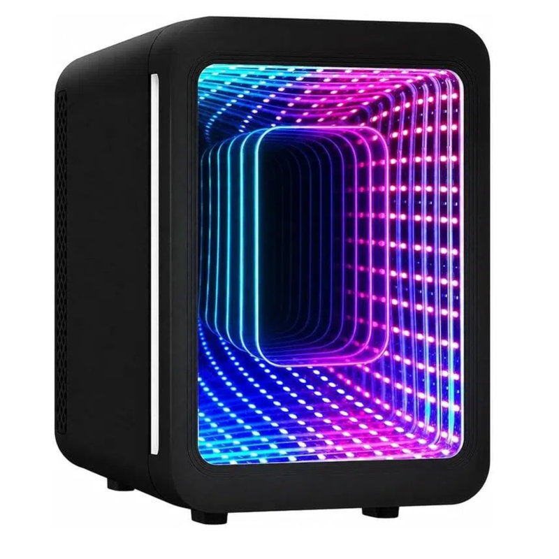4L RGB Light Countertop Mini Fridge, Portable Car Refrigerator with Mirror, Cooler & Warmer, White/Black