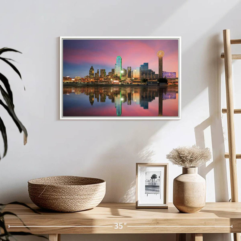 Incroyable ligne d'horizon de Dallas, 25 po x 17 po, Cadre flottant blanc