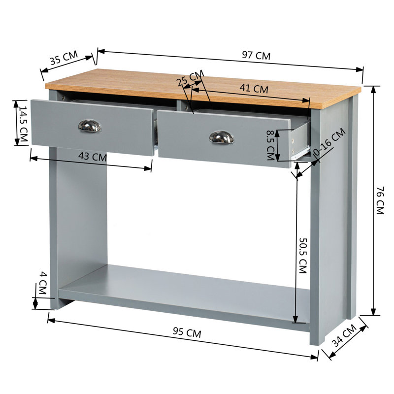 Richmond 97cm Console Table, Oak/Grey