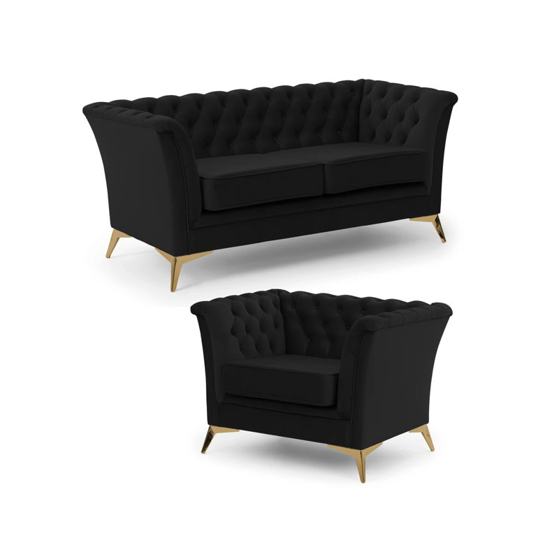 Whitby 2 - Piece Velvet Living Room Set, Gold, Black