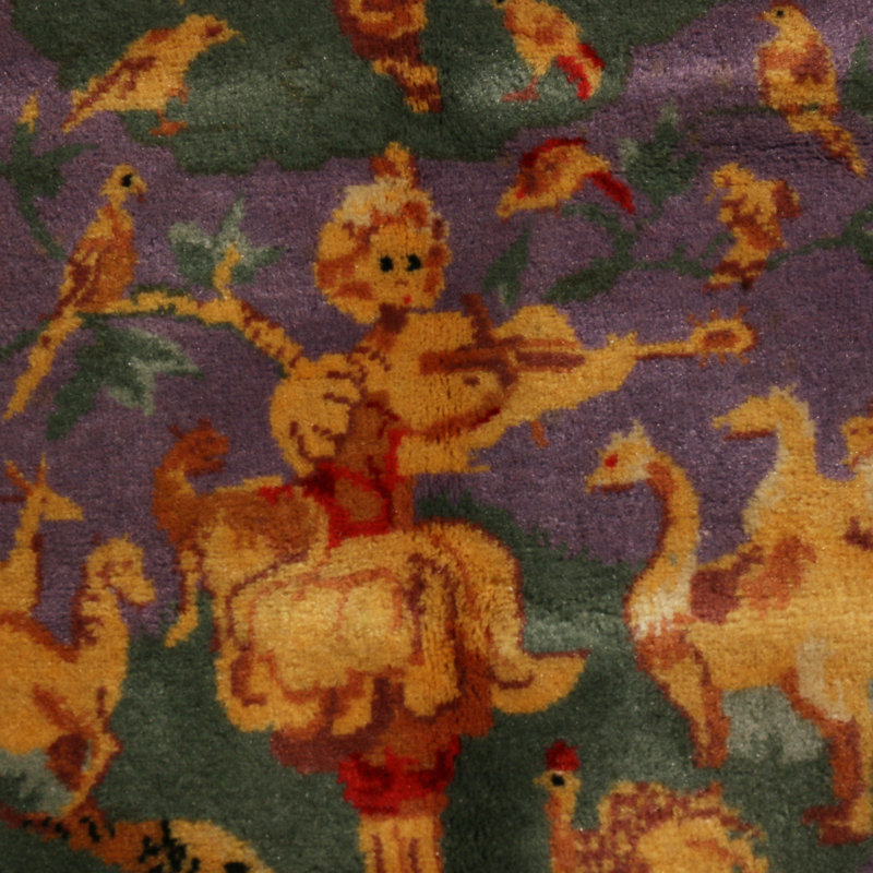 Wool Oriental Area Rug in Black, Gold, Green, Purple