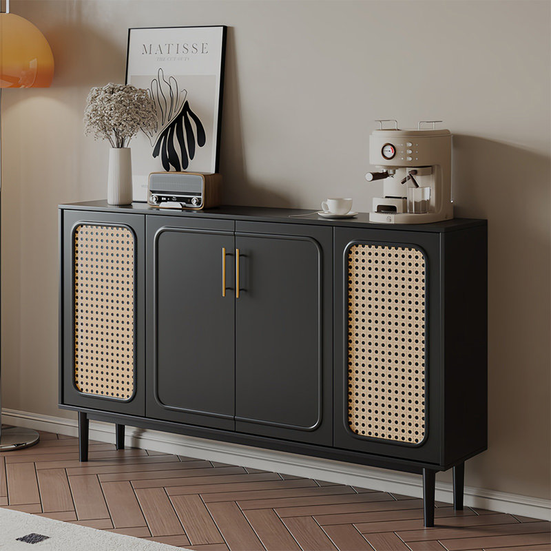 Buffet de rangement de style rétro, H 35,43 po x l 59,05 po x P 11,81 po, Noir
