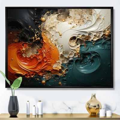 Orange et marbre doré II, peinture abstraite sur toile