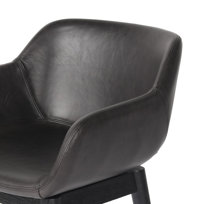 Hannah Swivel Stool, Sonoma Black/Genuine Leather, Stained Black Ash, Counter Stool (26.5" Seat Height)