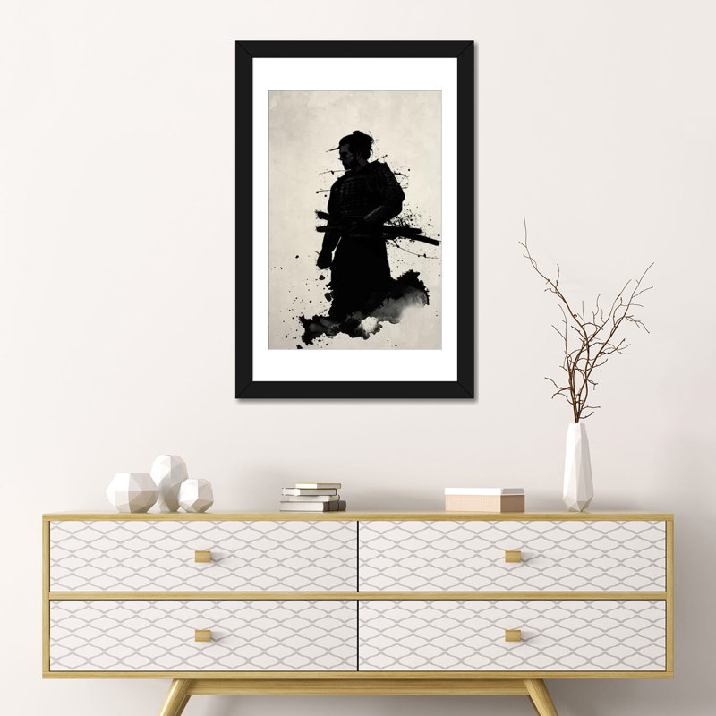 « samurai », impression sur toile, H 32 po x l 24 po x P 1 po, Papier d'art encadré noir, Blanc