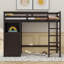 Lit mezzanine simple avec garde-robe, tablettes de rangement et échelle-106713429