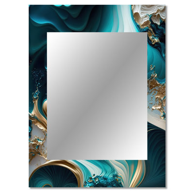 Abstract Geode Turquoise II - Marble Decorative Mirror, Turquoise Wall Mirror, Printed Metal Art