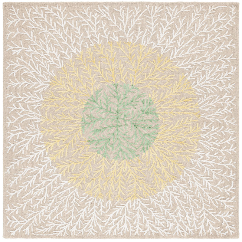 Soho 6' x 6' Beige Yellow Hand Tufted Floral Wool Rug