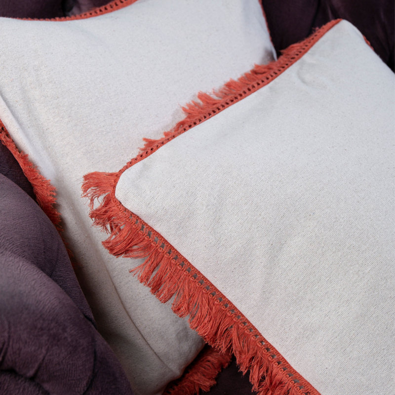 Ashippun White Square Cushion Cover, White/Red