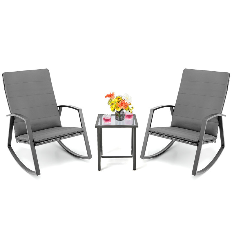 Ensemble de meubles de table berçante 3 pièces, Gris