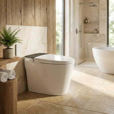 Toilette intelligente avec couvercle à ouverture / fermeture automatique et siège chauffant - bidet à eau chaude, capteur de pied, couvercle à fermeture en douceur et veilleuse - toilette moderne sans contact pour l'hygiène et le confort, noir