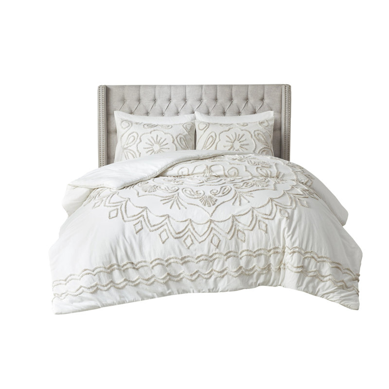 3 pièces d'édredon en chenille de coton double / grand / taupe, Édredon pour grand lit + 2 taies décoratives