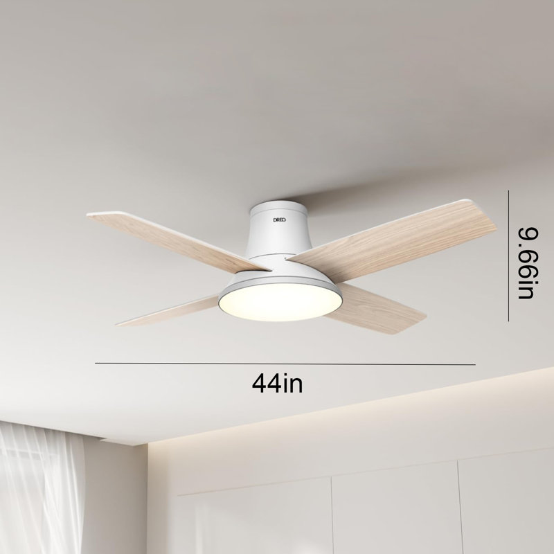 Low Profile Ceiling Fan with Light and Remote Control, White