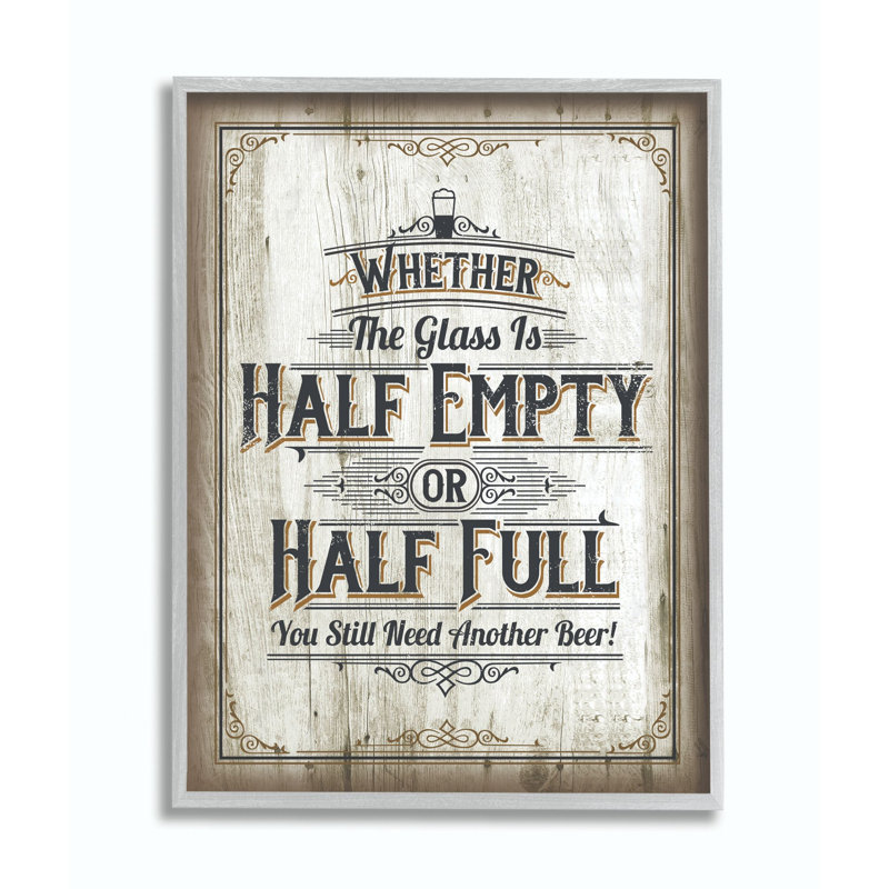 «Half Empty Beer Sign Bar Room Word Design», art textuel, H 20 po x l 16 po, Estampe numérique Farmhouse