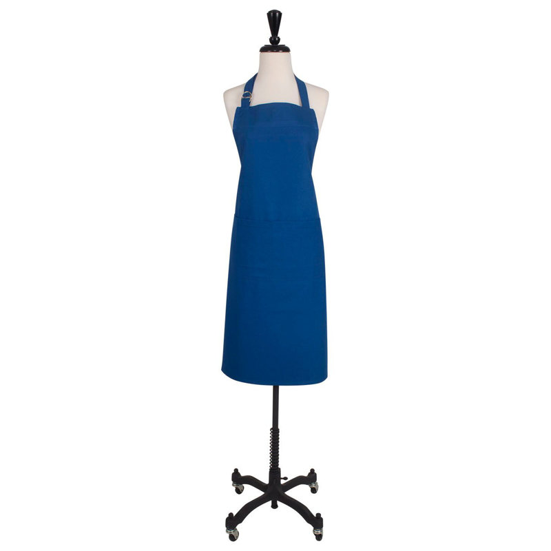 Solid Bib Apron, Blue, D-Ring Neck Tie