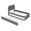 Lit plateforme tapissier gris simple avec lit gigogne, structure en bois massif et tête de lit pour chambre d'enfant-949178939-949178936