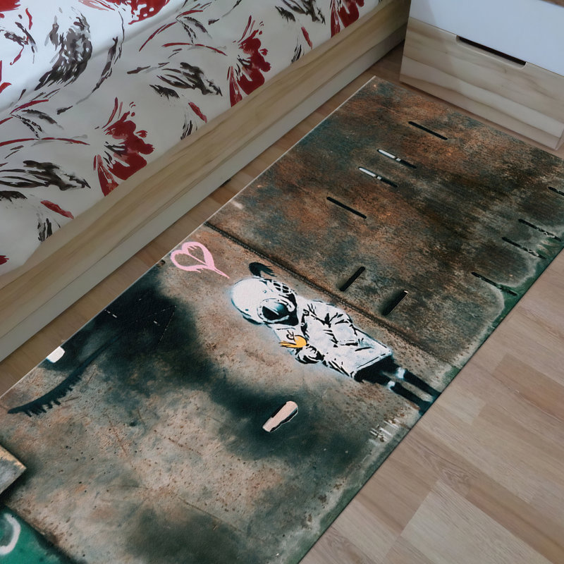 Soft Non Woven Printed Rug Featuring Beautiful Floral Motif and Intricate Border Design Ideal for Adding Elegance to Any Living Space