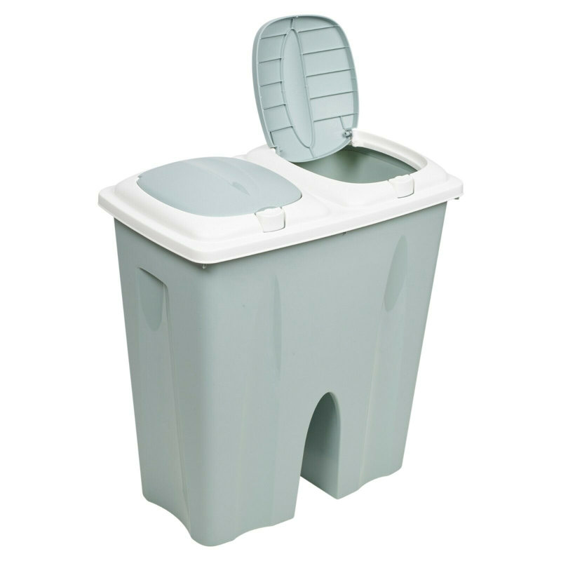Annabesook Plastic Manual Lift Multi-Compartment Rubbish & Recycling Bin - 50L, Teal/White