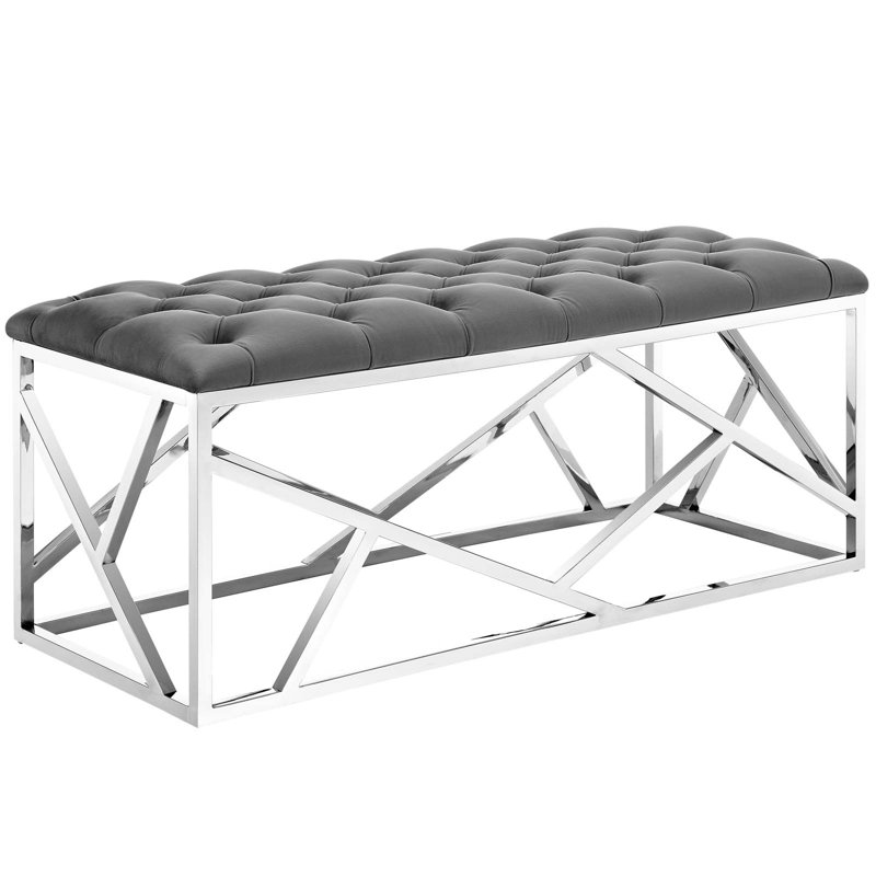 Modway Orchid Sebastian Button-tufted Bench, Gray, Silver