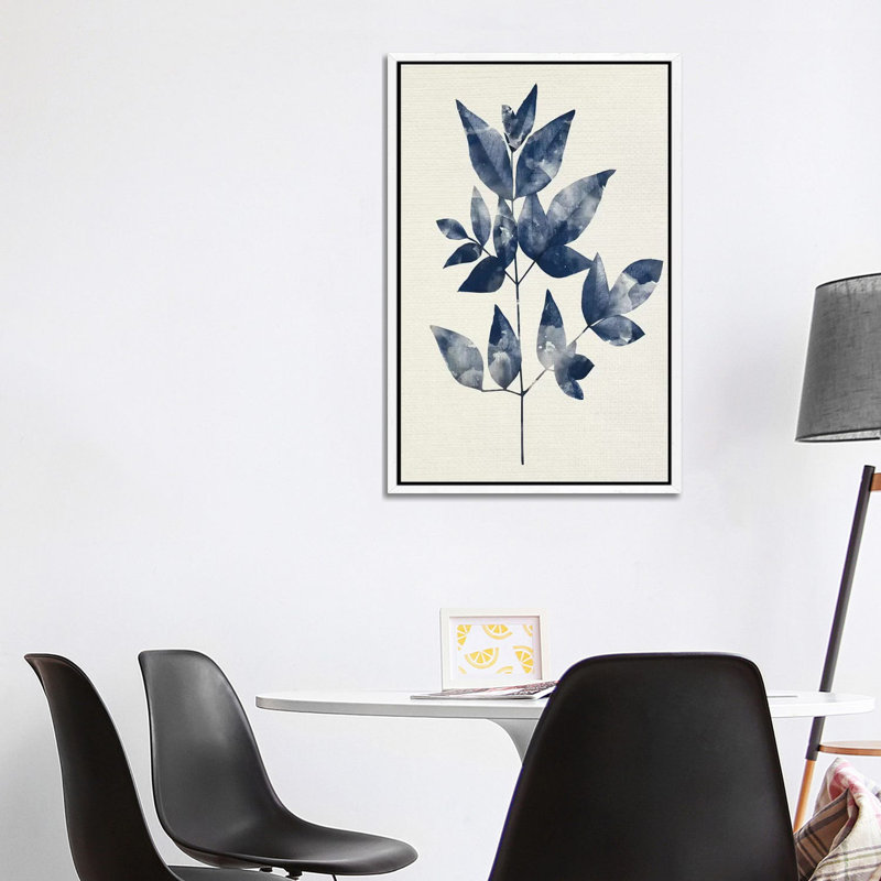 Indigo Leaves II by Kimberly Allen - Print on Canvas, White Framed, 101.6cm H x 66.04cm W x 3.81cm D