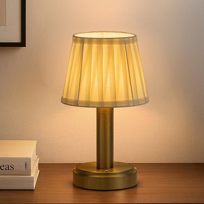 11'' Vintage Antique Brass Type-c Rechargeable Cordless Led Gift Table Lamp Touch Control Mini Desk Lamp With Fabric Shade dimmable Nightstand Light For Bedroom Living Room Study Room
