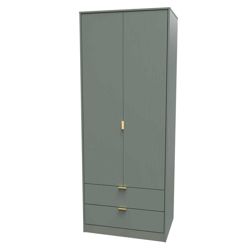 Fully Assembled 2 Door Wardrobe, 198cm H x 77cm W x 53cm D, Reed Green
