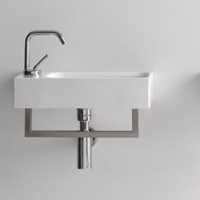 WS Bath Collections Cento 9.8'' Glossy White Ceramic Rectangular Bathroom Sink with Overflow