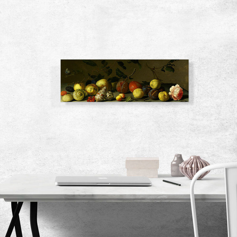 «Still Life with Fruit, Shells, Rose» par Balthasar van der Ast - reproduction d'art sur toile panoramique