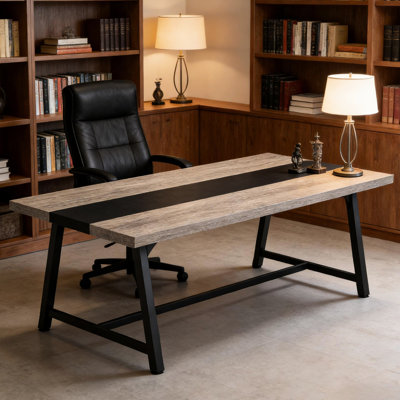 Bureau spacieux de 6 pi de style classique, confortable pour une utilisation à long terme, table de conférence de couleur noire et grise, hauteur de 29,71 po, profondeur de 70,2 po, réunions idéales