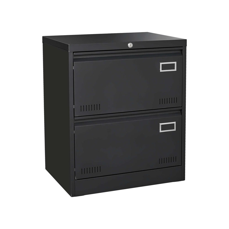 2 Drawer Metal Lateral File Cabinet With Lock, Black