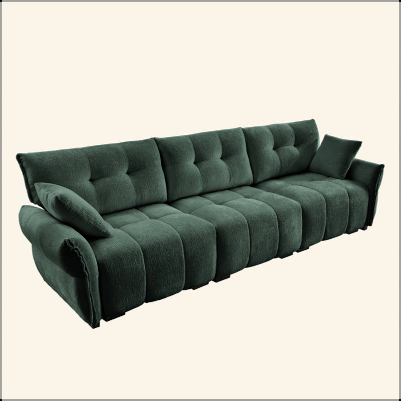 Cet ensemble de canapé à 3 places, avec 2 repose-pieds et coussins, possède une structure en bois massif, une housse en chenille texturée, des coussins à rebond élevé, idéal pour les salons, les appartements et les salons