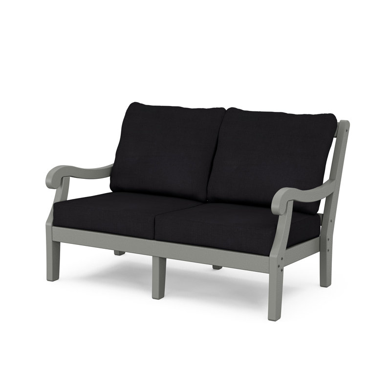 Causeuse POLYWOOD x Birch Lane Verlyn, Coussin en lin de minuit / structure gris ardoise