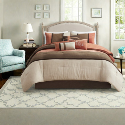 Casual Coral 7 Piece Bedding Sets Faux Suede Comforter Queen