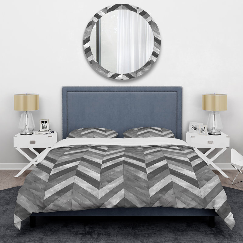 Ensemble de housse de couette à chevrons gris II, Housse de couette très grand + 2 taies décorativ