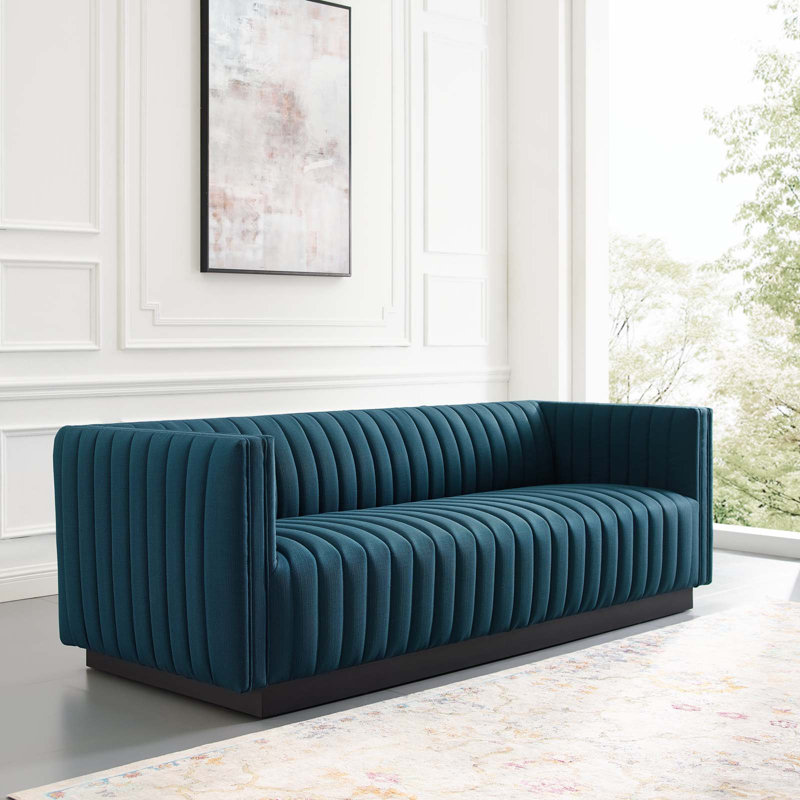 Modway Conjure Channel Tufted Velvet Sofa, Azure Polyester
