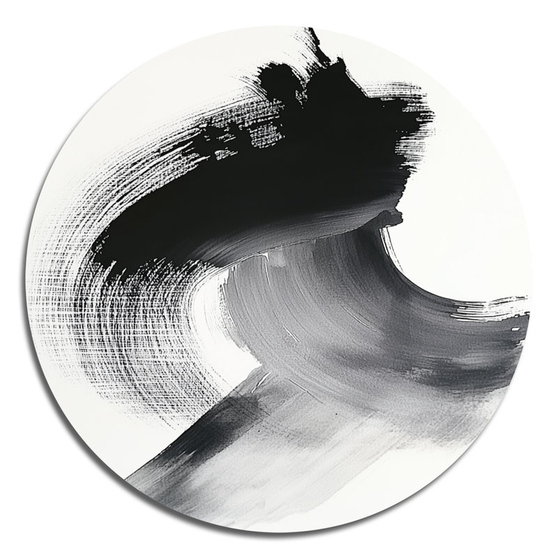 Abstrait encre coulant abstrait - art mural rond en métal minimaliste moderne, L 29 po x H 29 po