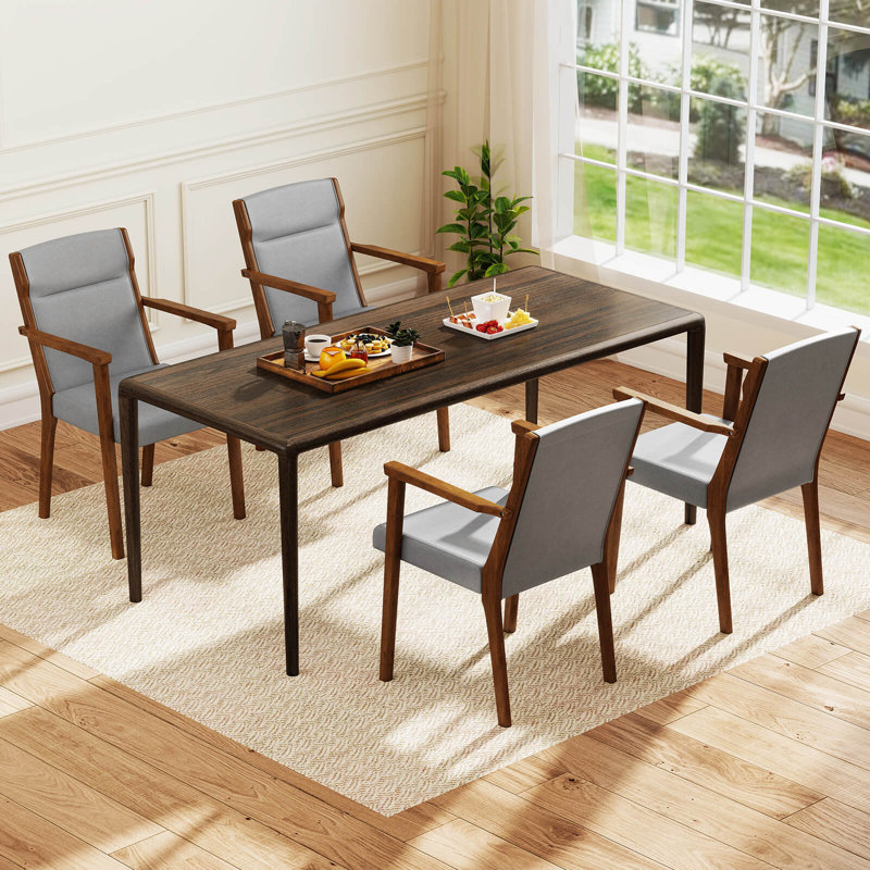 4 chaises de salle à manger Mid-Century modernes rembourrées en bois avec appui-tête, 4