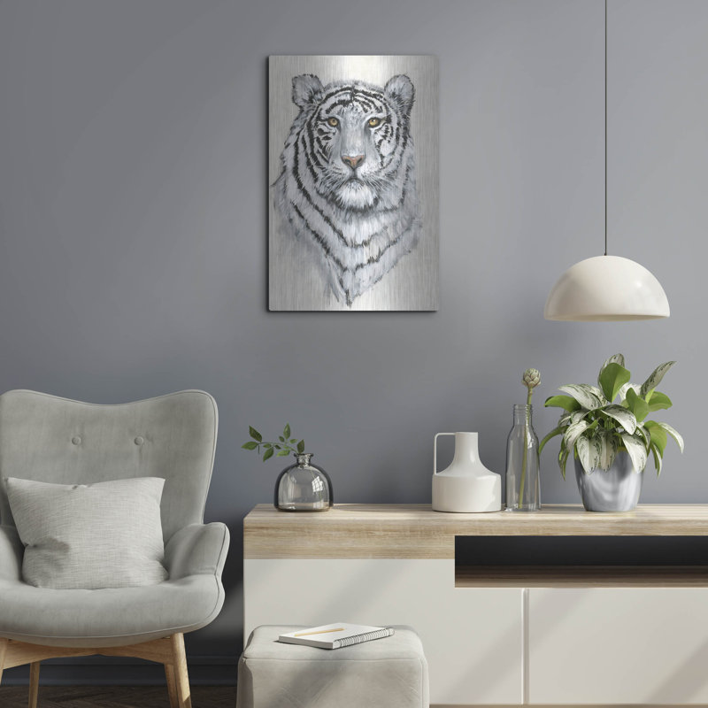 «White Tiger I» par Tim O'Toole, art mural en métal, H 24 po x l 16 po