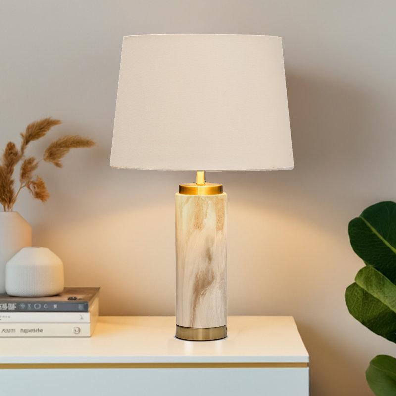 Alisander MARBLE EFFECT 56cm Table Lamp, Cream/Ivory, Gold