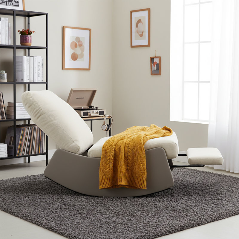 Élégante chaise berçante rembourrée en velours côtelé avec pieds en tissu d'ameublement en polyuréthane, Gris/beige