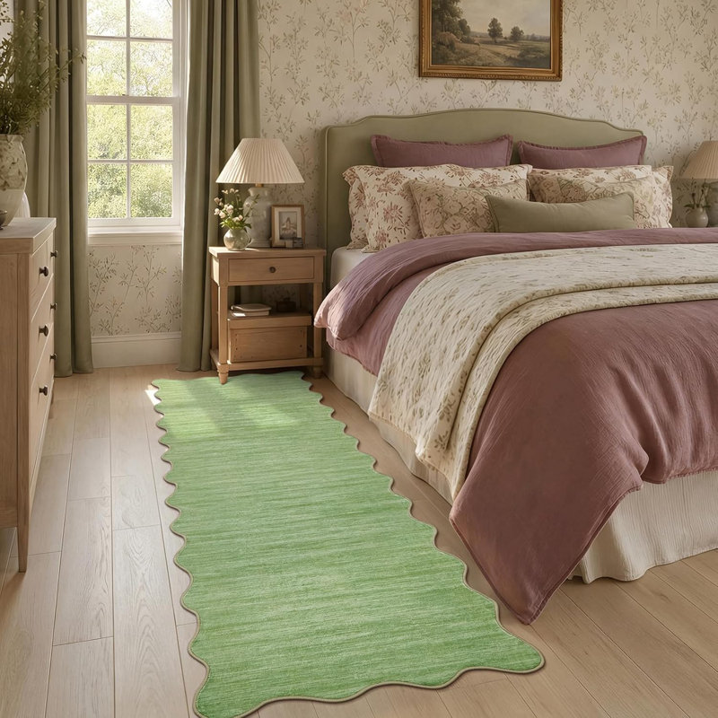 Tapis festonné à bordure festonnée, Green, 2*6ft